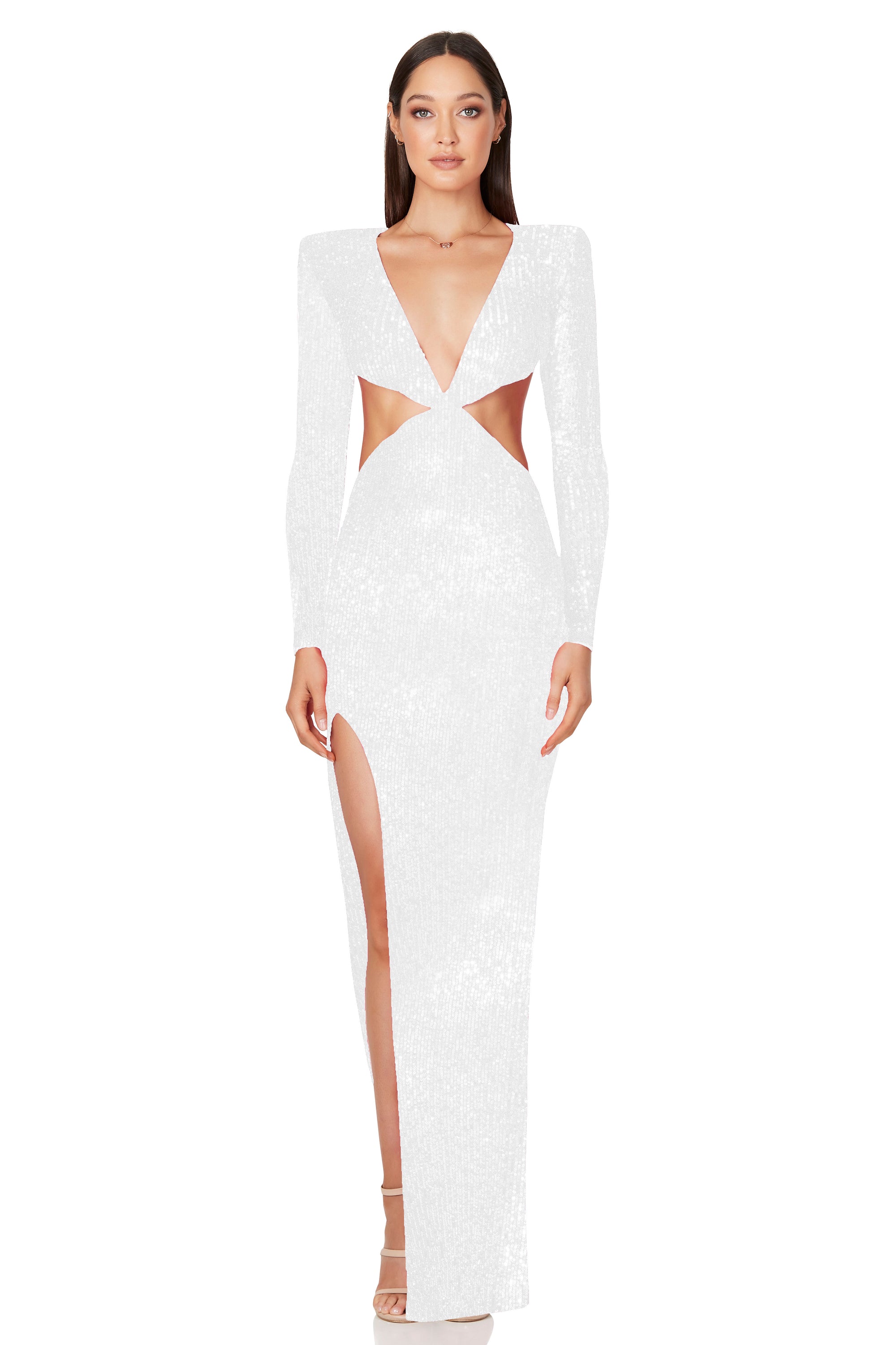 Jewel Sequin Gown - White
