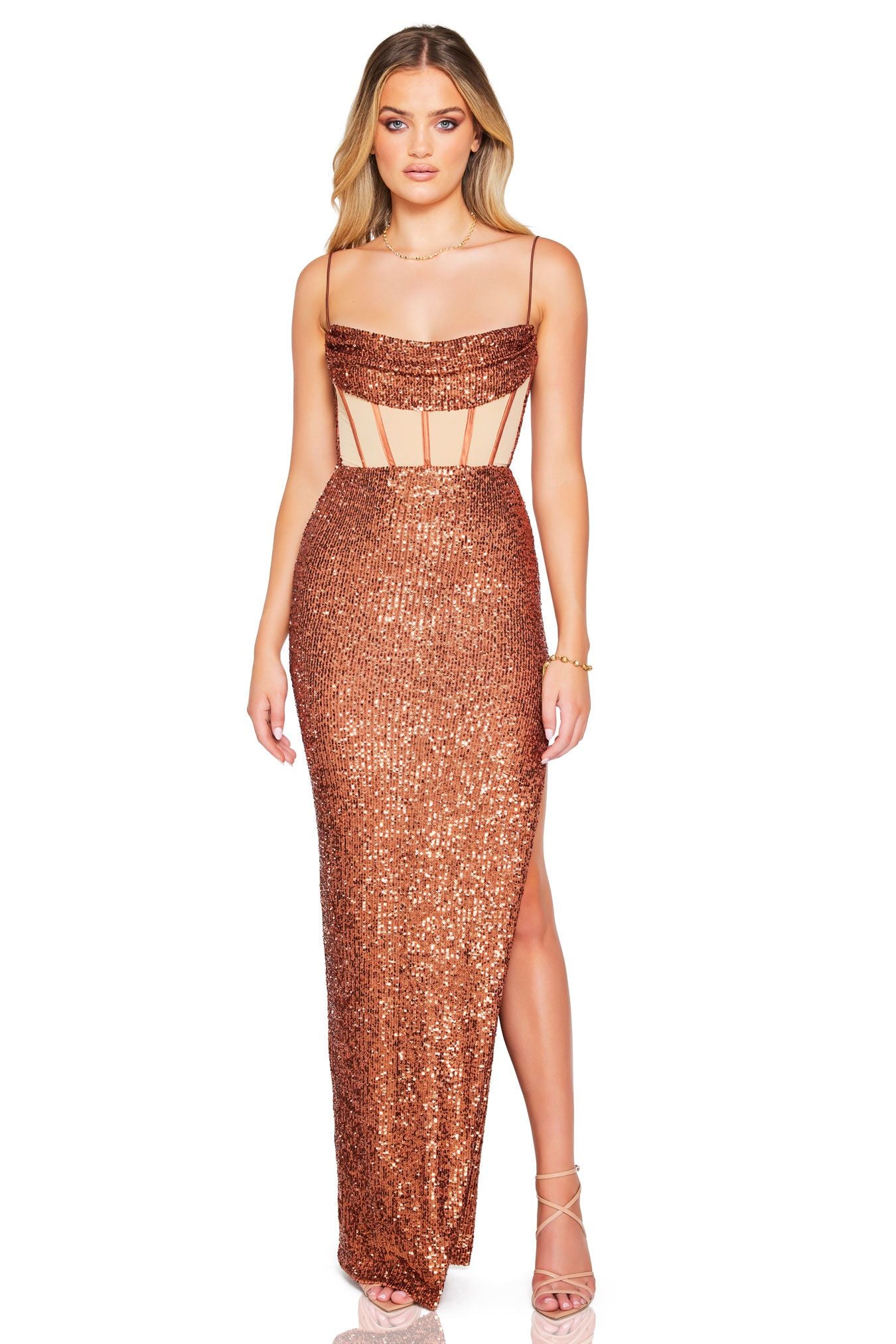 Sloane Illusion Gown - Toffee