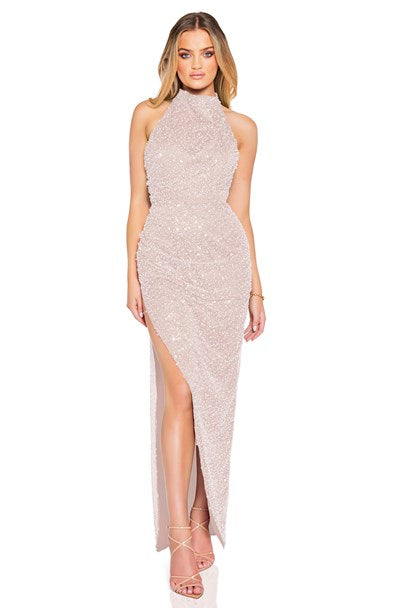 Gala Halter Gown - Nude