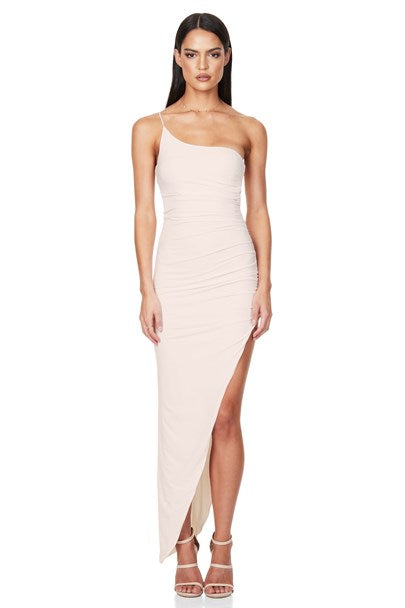 Aria One Shoulder Gown - Nude