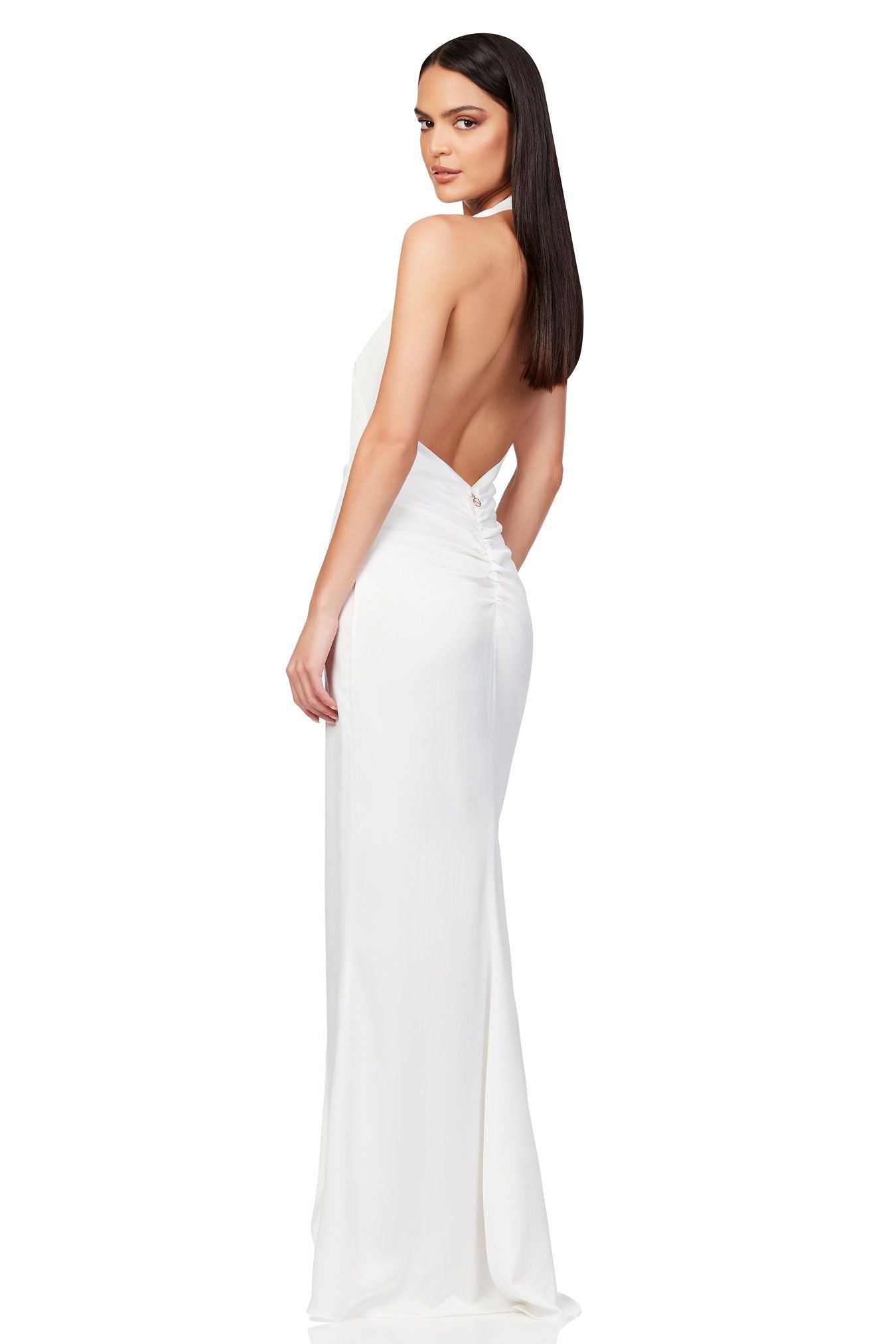 Stella Satin Plunge Gown - Ivory - Lady Luxe Boutique
