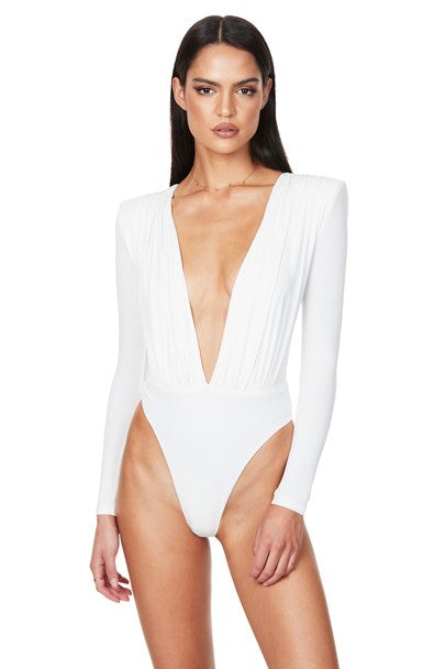 Dasha Plunge Bodysuit - White - Lady Luxe Boutique