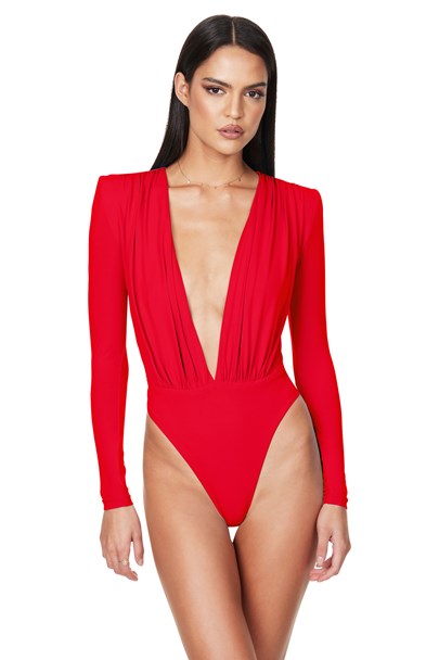 Dasha Plunge Bodysuit - Fiery Red